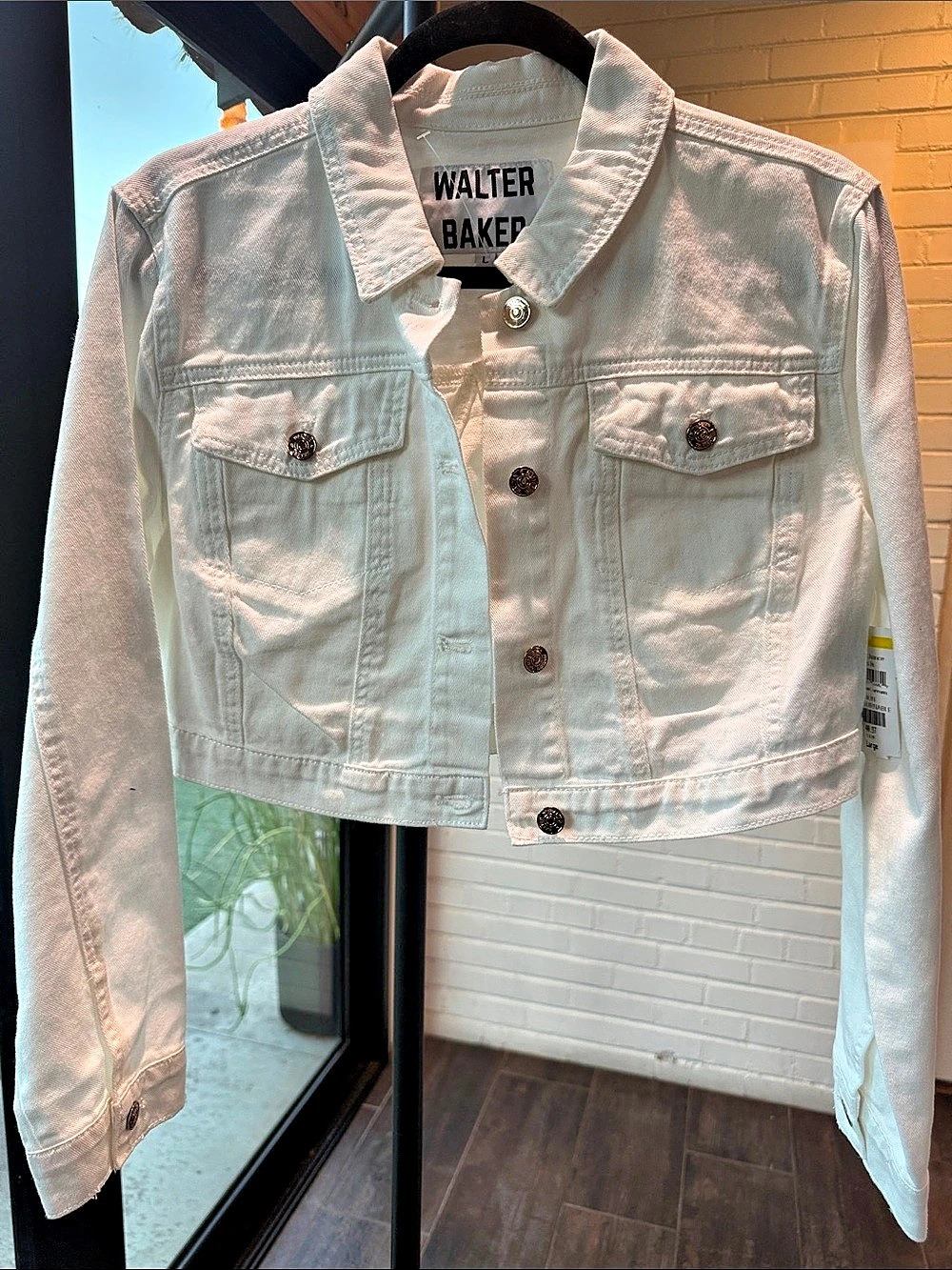 Walter Baker Cropped Jean Jacket in White Size Large